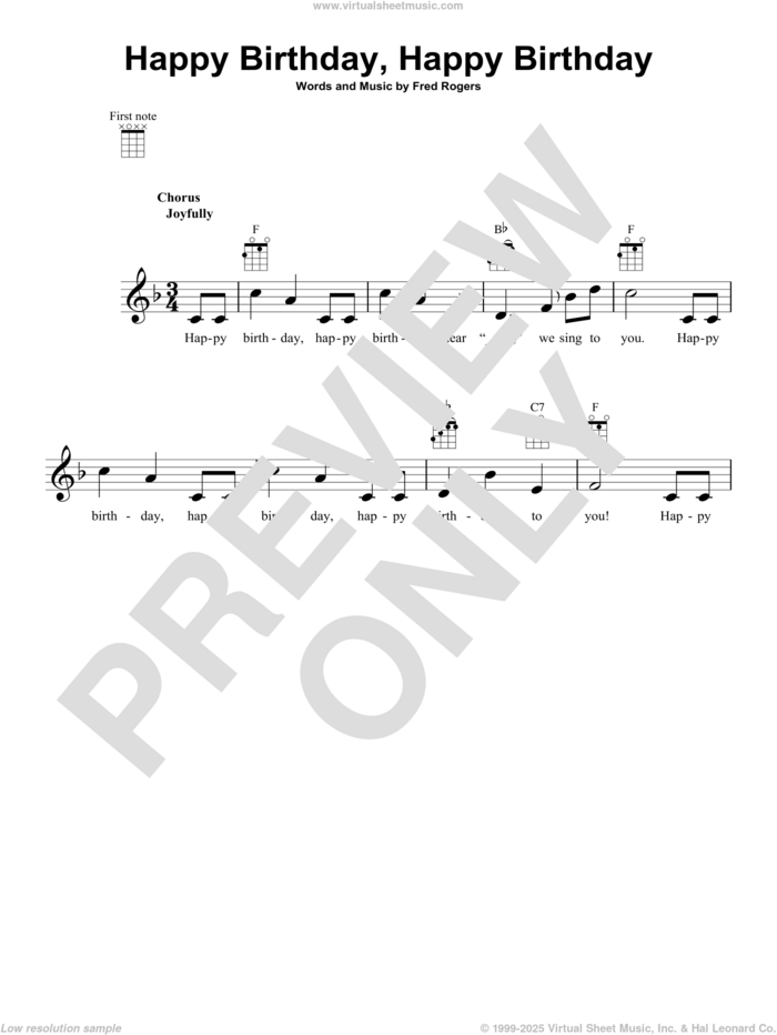 Happy Birthday, Happy Birthday (from Mister Rogers' Neighborhood) sheet music for ukulele by Fred Rogers and Mister Rogers, intermediate skill level