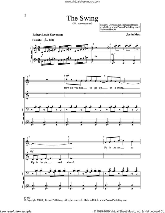 The Swing sheet music for choir (2-Part) by Justin Metz, intermediate duet