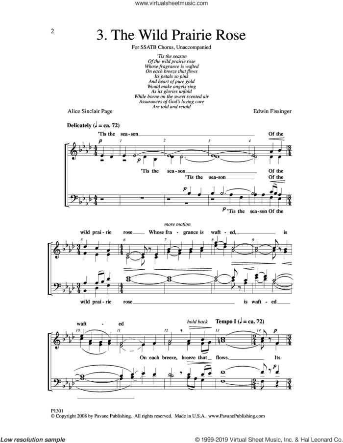 The Wild Prairie Rose sheet music for choir (SATB: soprano, alto, tenor, bass) by Edwin Fissinger, intermediate skill level