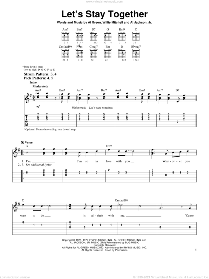 Let's Stay Together sheet music for guitar solo (chords) by Al Green, Al Jackson, Jr. and Willie Mitchell, wedding score, easy guitar (chords)