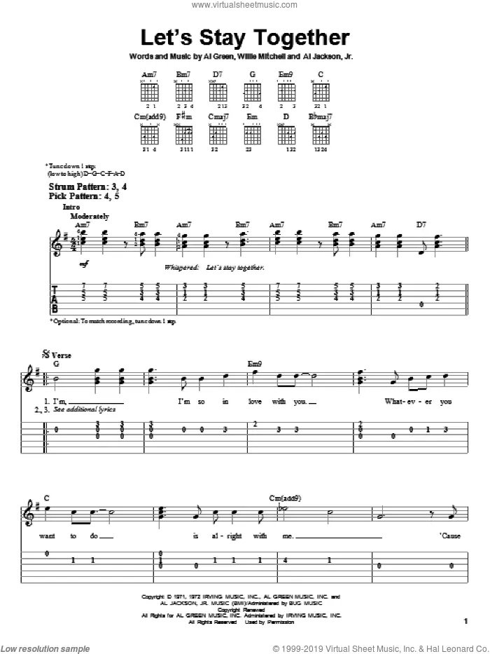 Let's Stay Together sheet music for guitar solo (chords) by Al Green, Al Jackson, Jr. and Willie Mitchell, wedding score, easy guitar (chords)