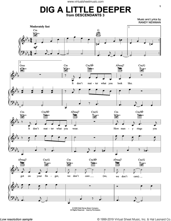 Dig A Little Deeper (from Disney's Descendants 3) sheet music for voice, piano or guitar by China Anne McClain and Randy Newman, intermediate skill level