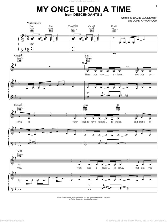 My Once Upon A Time (from Disney's Descendants 3) sheet music for voice, piano or guitar by Dove Cameron, David Goldsmith and John Kavanaugh, intermediate skill level