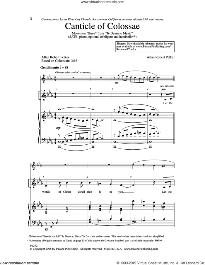 Canticle Of Colossae sheet music for choir (SATB: soprano, alto, tenor, bass) by Allan Robert Petker, intermediate skill level