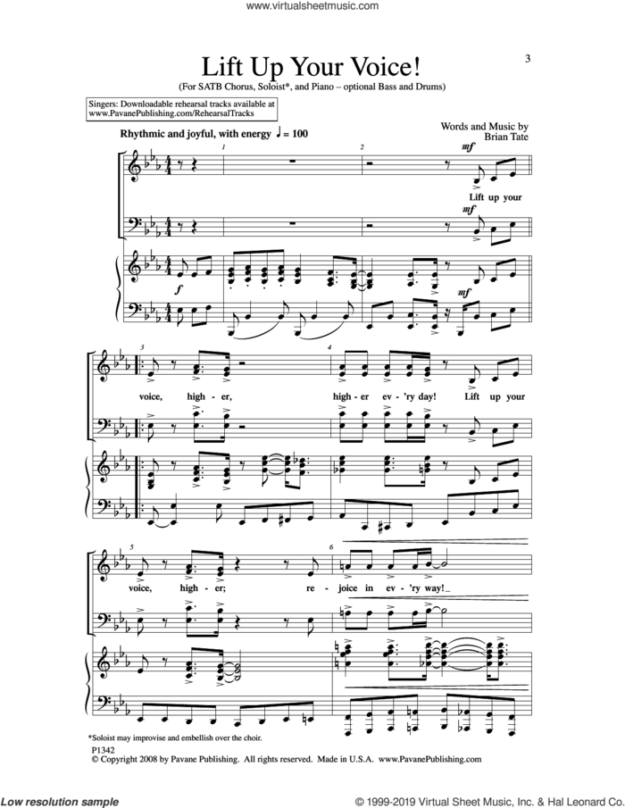Lift Up Your Voice! sheet music for choir (SATB: soprano, alto, tenor, bass) by Brian Tate, intermediate skill level