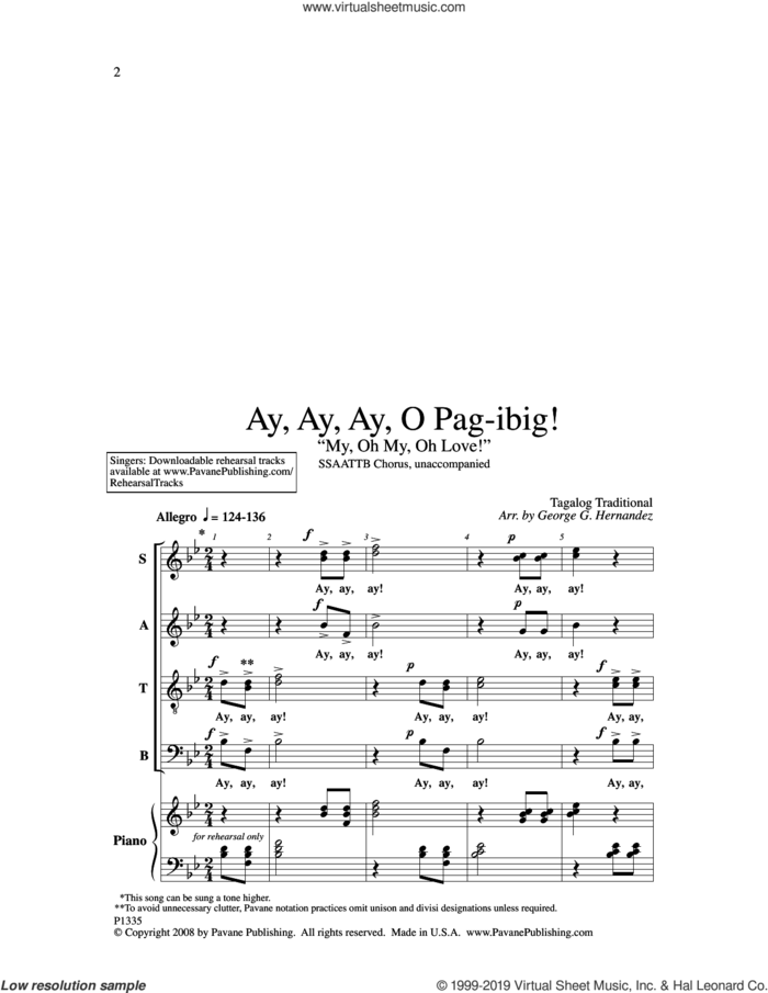 Ay, Ay, Ay, O Pag-ibig! sheet music for choir (SATB: soprano, alto, tenor, bass) by George Hernandez, intermediate skill level