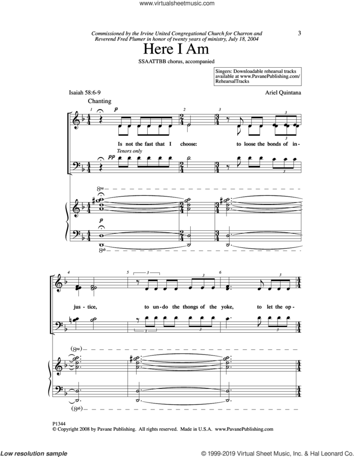 Here I Am sheet music for choir (SATB: soprano, alto, tenor, bass) by Ariel Quintana, intermediate skill level
