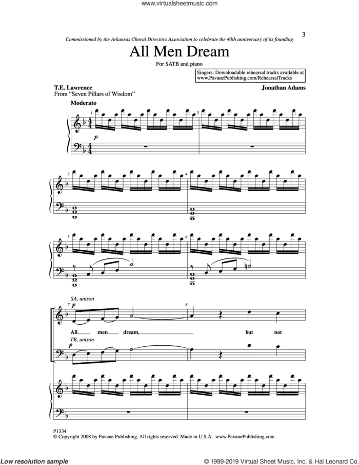 All Men Dream sheet music for choir (SATB: soprano, alto, tenor, bass) by Jonathan Adams, intermediate skill level