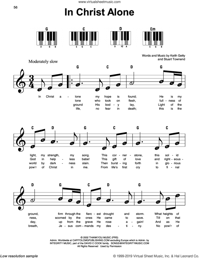 In Christ Alone sheet music for piano solo by Keith & Kristyn Getty, Keith Getty and Stuart Townend, beginner skill level
