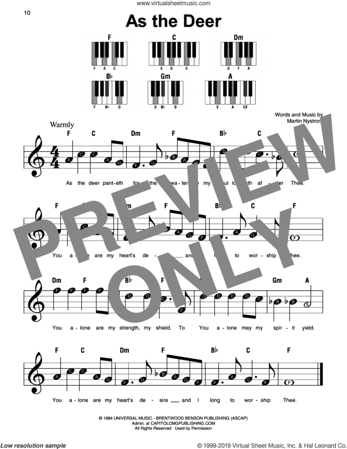 As The Deer, (beginner) sheet music for piano solo by Martin Nystrom, beginner skill level