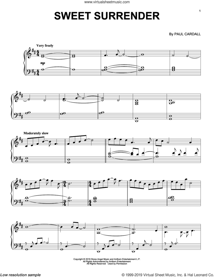 Sweet Surrender sheet music for piano solo by Paul Cardall, intermediate skill level