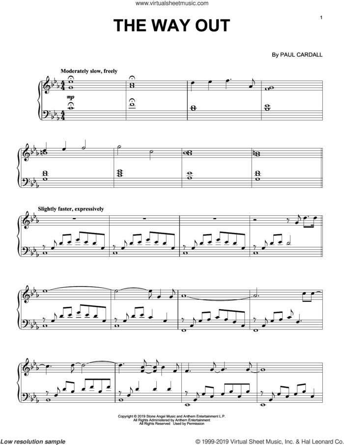 The Way Out sheet music for piano solo by Paul Cardall, intermediate skill level
