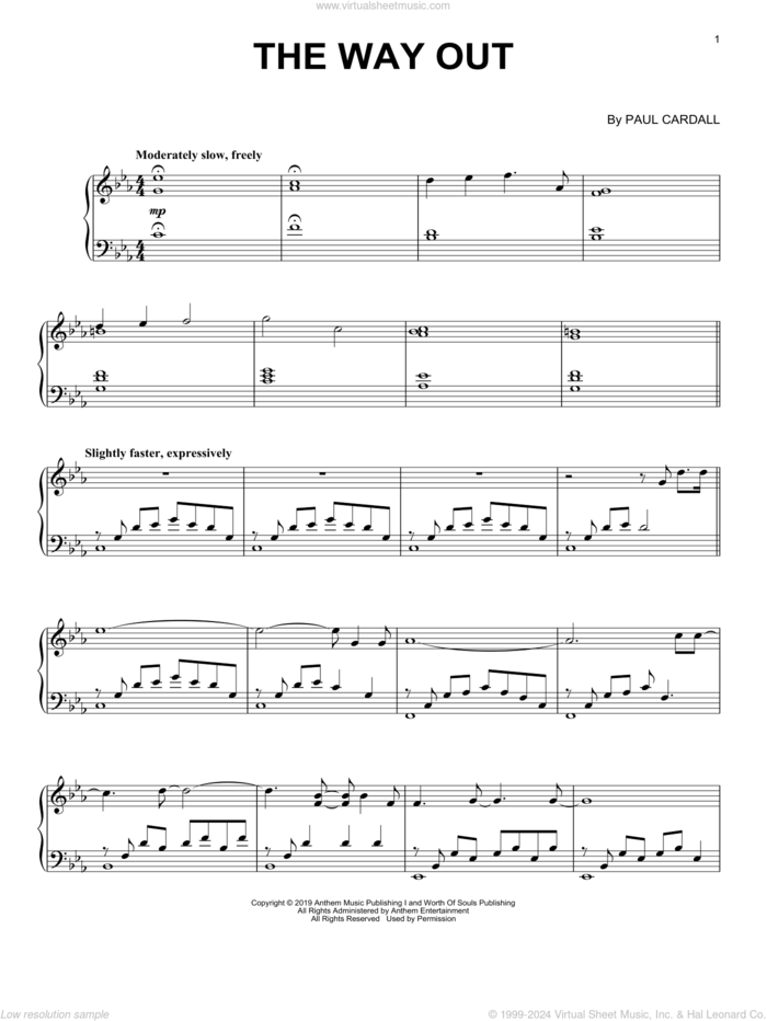 The Way Out sheet music for piano solo by Paul Cardall, intermediate skill level