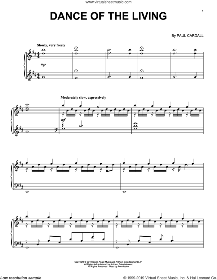 Dance Of The Living sheet music for piano solo by Paul Cardall, intermediate skill level