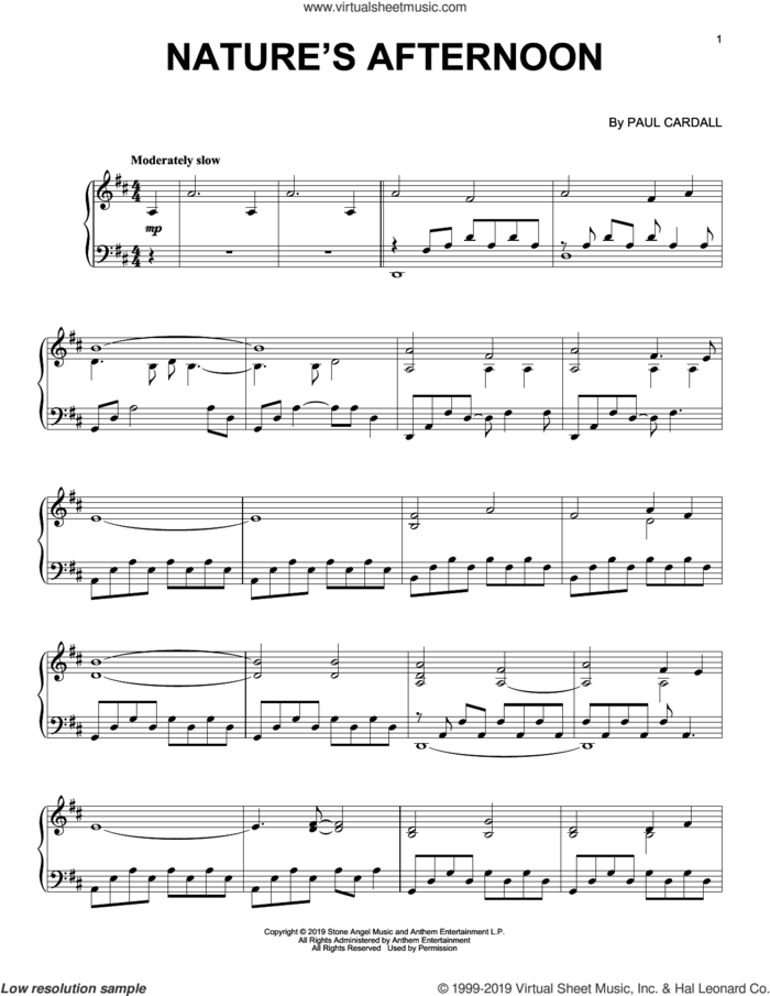 Nature's Afternoon sheet music for piano solo by Paul Cardall, intermediate skill level