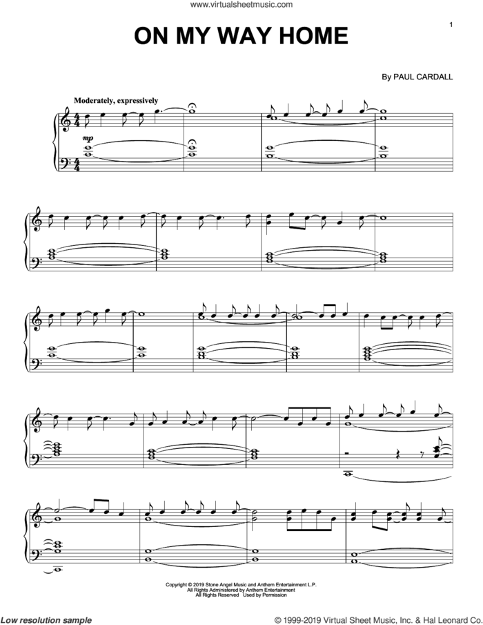 On My Way Home sheet music for piano solo by Paul Cardall, intermediate skill level