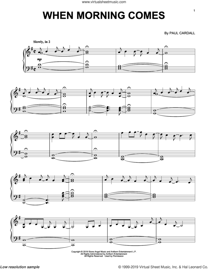 When Morning Comes, (intermediate) sheet music for piano solo by Paul Cardall, intermediate skill level
