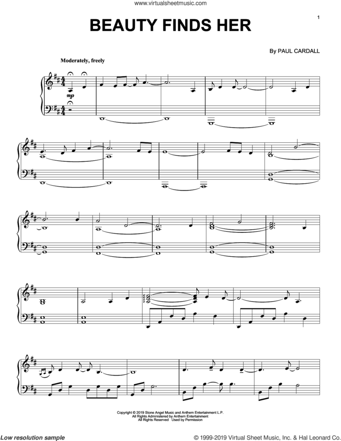 Beauty Finds Her sheet music for piano solo by Paul Cardall, intermediate skill level