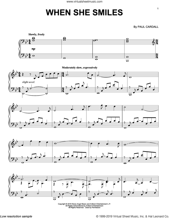 When She Smiles sheet music for piano solo by Paul Cardall, intermediate skill level
