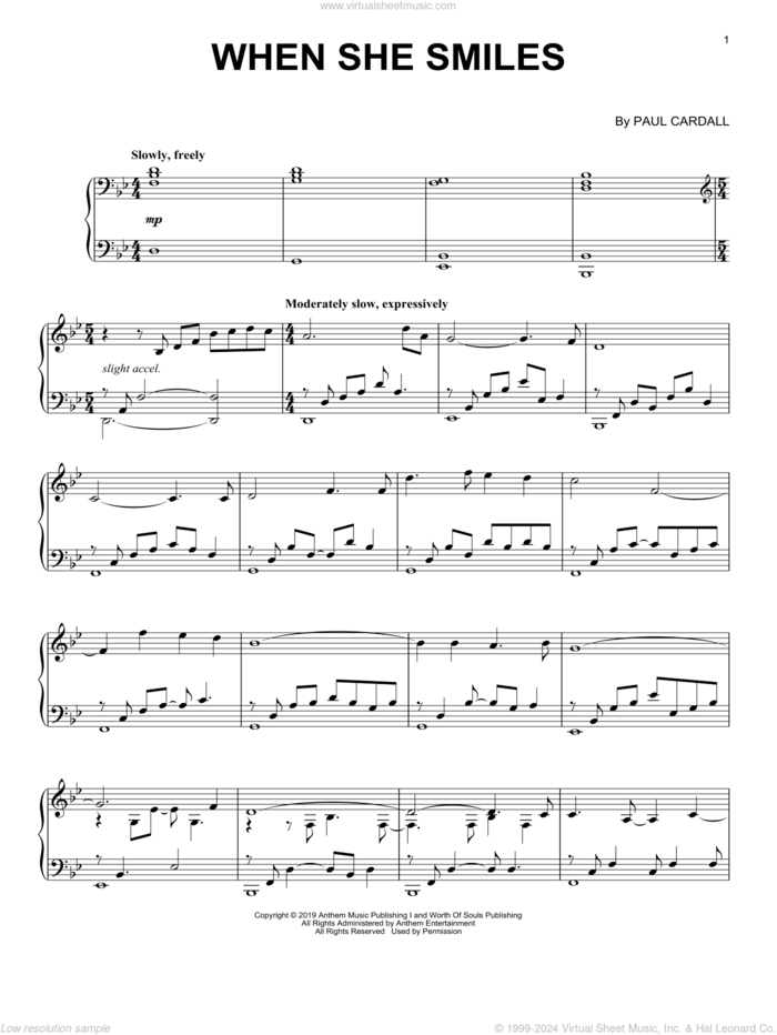 When She Smiles sheet music for piano solo by Paul Cardall, intermediate skill level