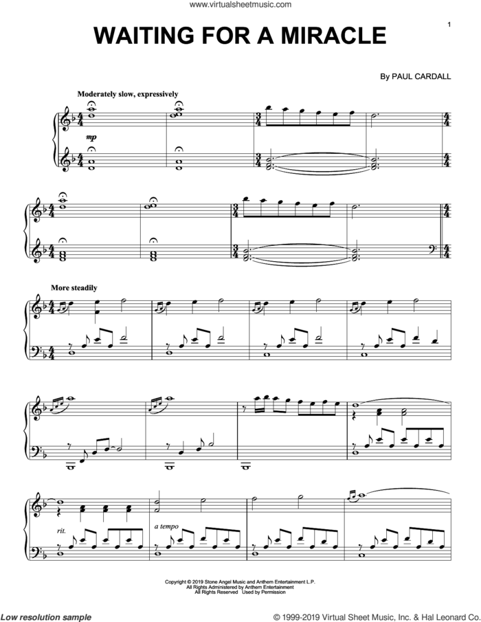 Waiting For A Miracle sheet music for piano solo by Paul Cardall, intermediate skill level
