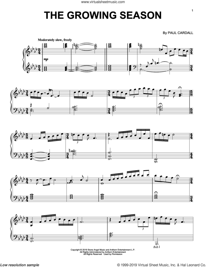 The Growing Season sheet music for piano solo by Paul Cardall, intermediate skill level