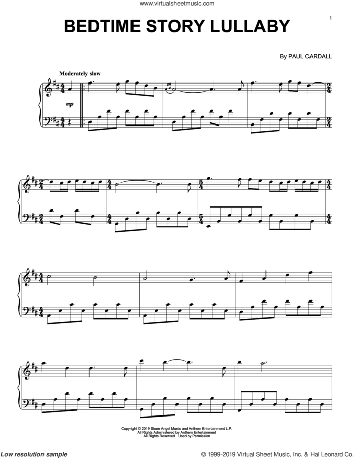 Bedtime Story Lullaby sheet music for piano solo by Paul Cardall, intermediate skill level