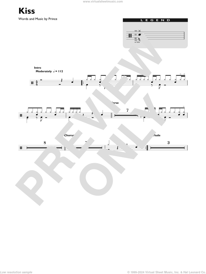 Kiss sheet music for drums (percussions) by Prince, intermediate skill level