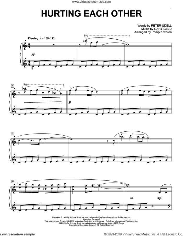Hurting Each Other (arr. Phillip Keveren) sheet music for piano solo by Carpenters, Phillip Keveren, Gary Geld and Peter Udell, intermediate skill level