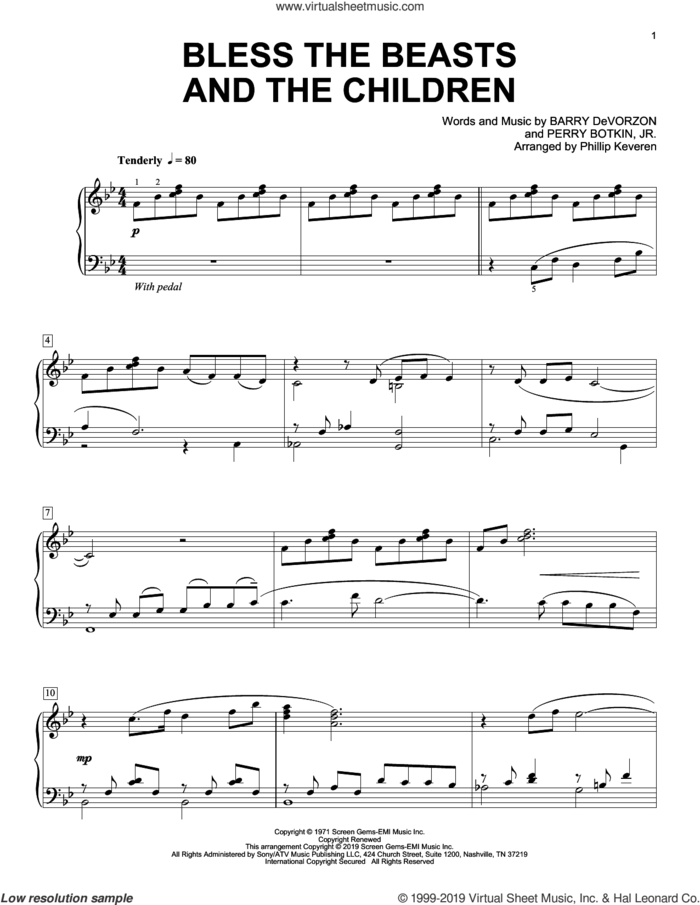 Bless The Beasts And Children (arr. Phillip Keveren) sheet music for piano solo by Carpenters, Phillip Keveren, Barry DeVorzon and Perry Botkin, Jr., intermediate skill level
