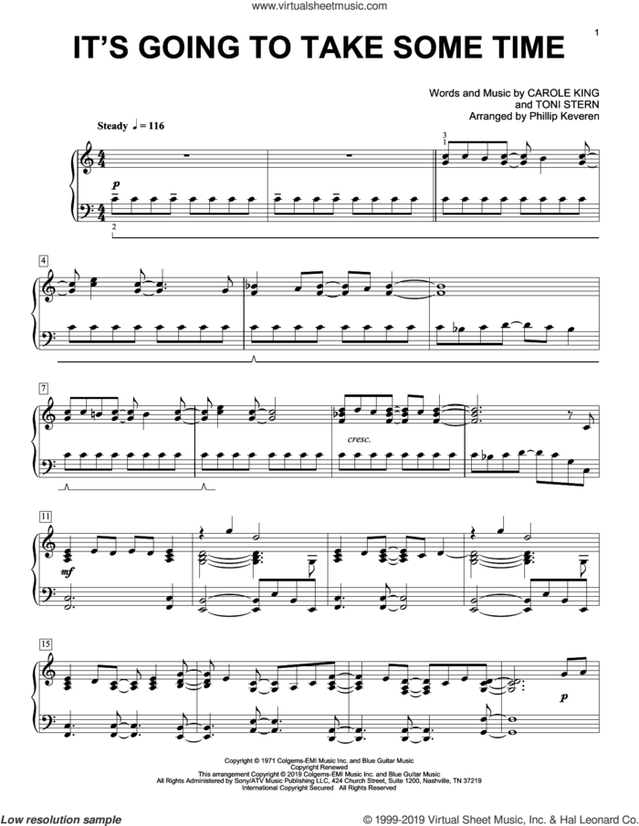 It's Going To Take Some Time (arr. Phillip Keveren) sheet music for piano solo by Carpenters, Phillip Keveren, Carole King and Toni Stern, intermediate skill level