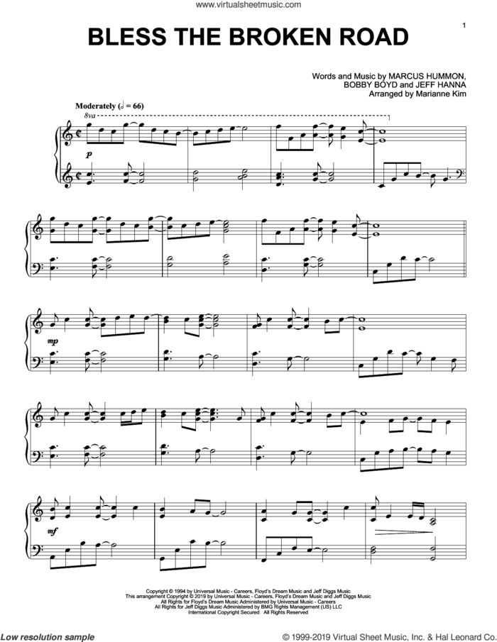 Bless The Broken Road (arr. Marianne Kim) sheet music for piano solo by Rascal Flatts, Marianne Kim, Bobby Boyd, Jeffrey Hanna and Marcus Hummon, wedding score, intermediate skill level