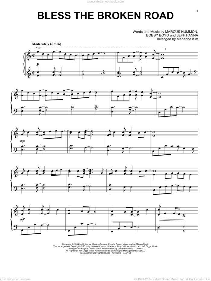 Bless The Broken Road (arr. Marianne Kim) sheet music for piano solo by Rascal Flatts, Marianne Kim, Bobby Boyd, Jeffrey Hanna and Marcus Hummon, wedding score, intermediate skill level