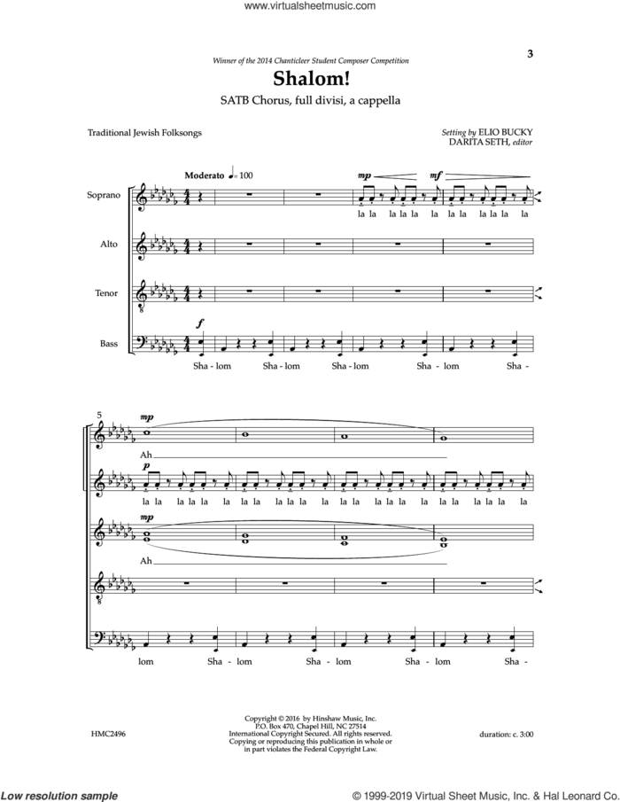 Shalom (ed. Darita Seth) sheet music for choir (SATB: soprano, alto, tenor, bass) by Elio Bucky and Drita Seth, intermediate skill level