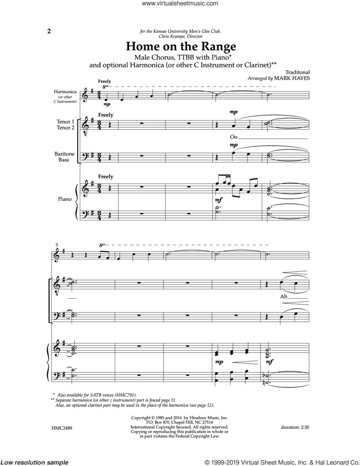 Home On The Range sheet music for choir (TTBB: tenor, bass) by Mark Hayes, intermediate skill level