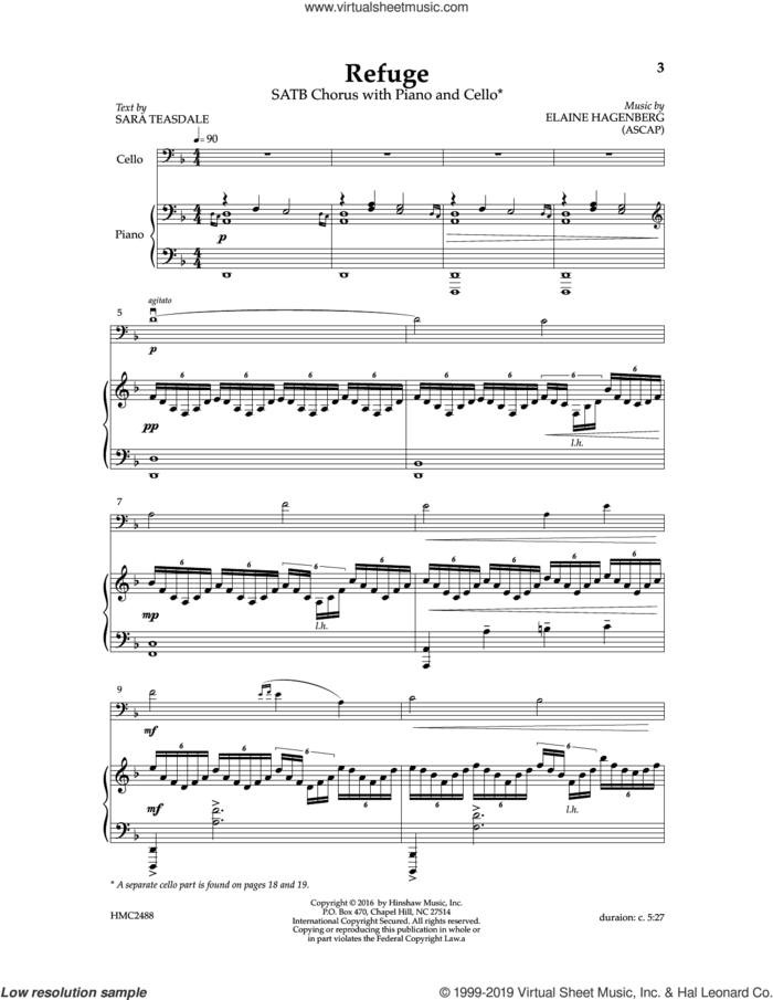 Refuge sheet music for choir (SATB: soprano, alto, tenor, bass) by Elaine Hagenberg and Sara Teasdale, intermediate skill level
