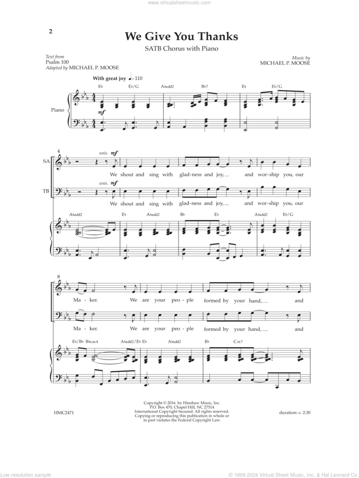 We Give You Thanks sheet music for choir (SATB: soprano, alto, tenor, bass) by Michael P. Moose, intermediate skill level