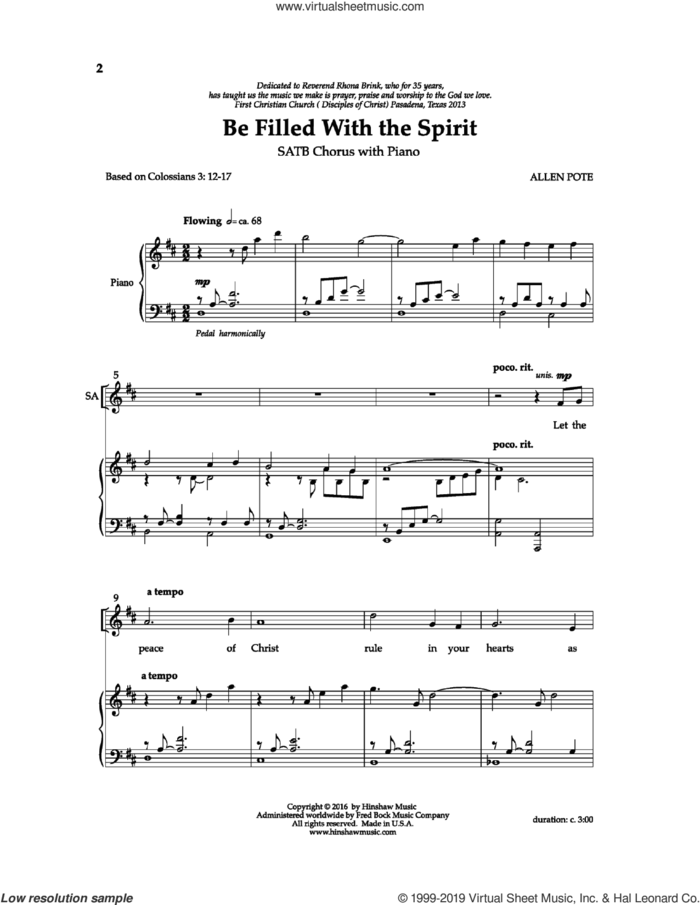Be Filled With The Spirit sheet music for choir (SATB: soprano, alto, tenor, bass) by Allan Pote, intermediate skill level