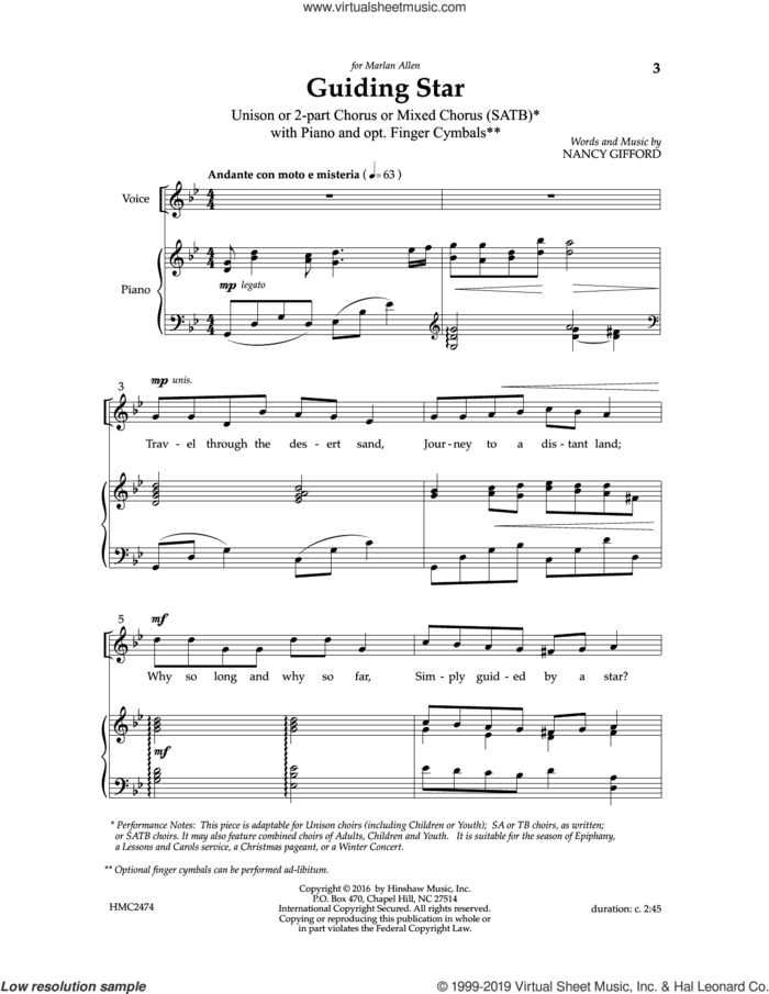 Guiding Star sheet music for choir (2-Part) by Nancy Gifford, intermediate duet