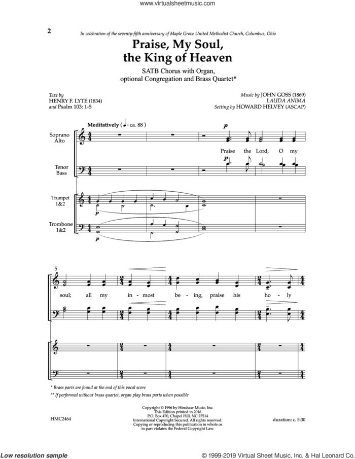 Praise, My Soul, The King of Heaven (arr. Howard Helvey) sheet music for choir (SATB: soprano, alto, tenor, bass) by Jon Goss, Howard Helvey and Henry F. Lyte, intermediate skill level
