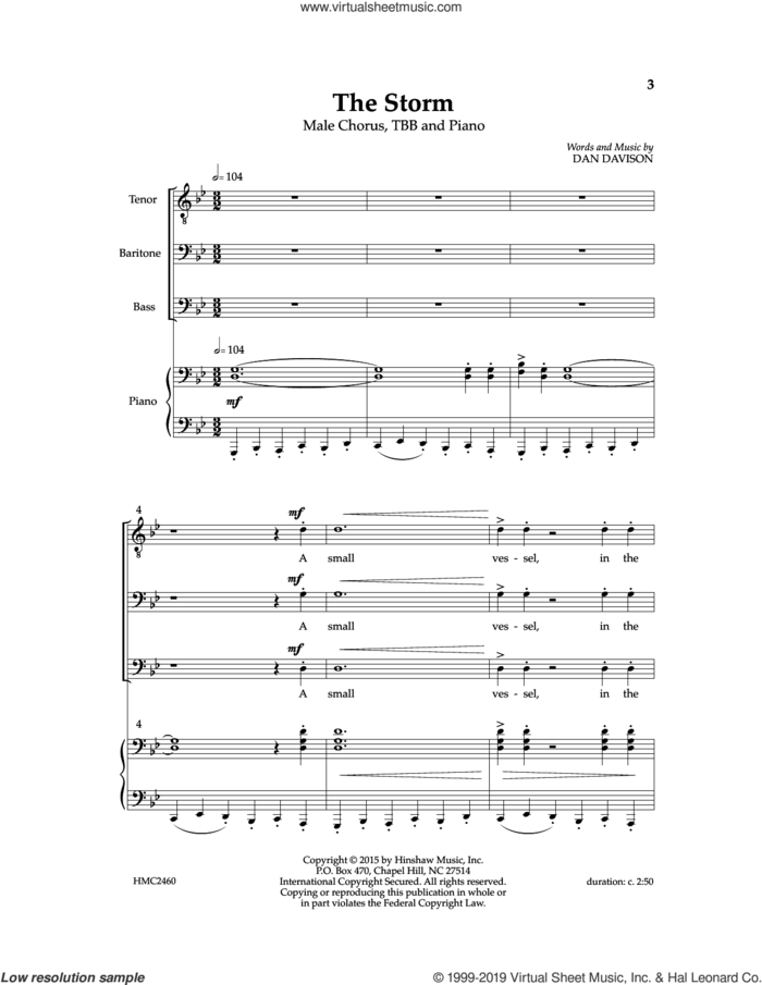 The Storm sheet music for choir (TBB: tenor, bass) by Dan Davidson, intermediate skill level