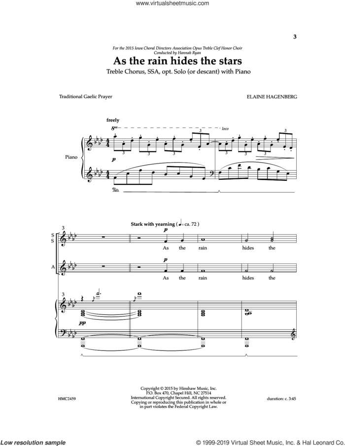 As The Rain Hides The Stars sheet music for choir (SSA: soprano, alto) by Elaine Hagenberg, intermediate skill level