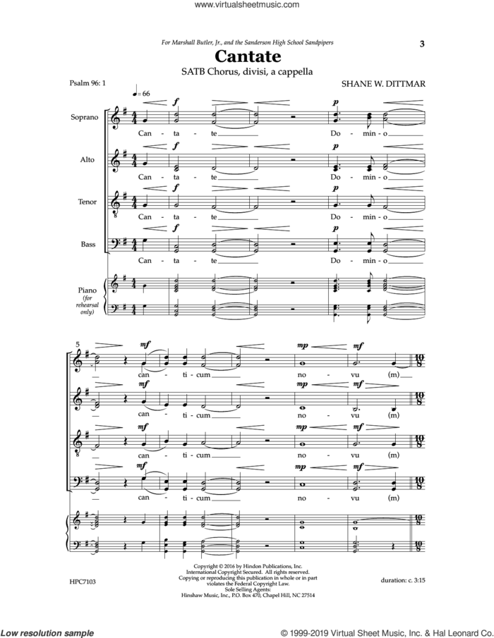 Cantate sheet music for choir (SATB: soprano, alto, tenor, bass) by Shane Dittmar, intermediate skill level