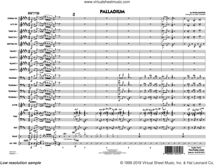Palladium (arr. Mike Tomaro) (COMPLETE) sheet music for jazz band by Wayne Shorter, Mike Tomaro and Weather Report, intermediate skill level