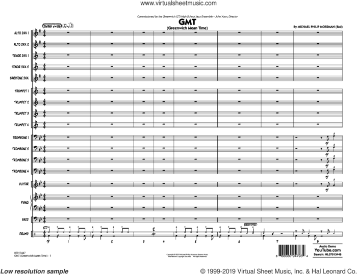 GMT (Greenwich Mean Time) (COMPLETE) sheet music for jazz band by Michael Philip Mossman, intermediate skill level