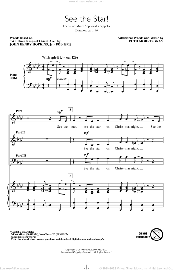 See The Star! sheet music for choir (3-Part Mixed) by Ruth Morris Gray, intermediate skill level