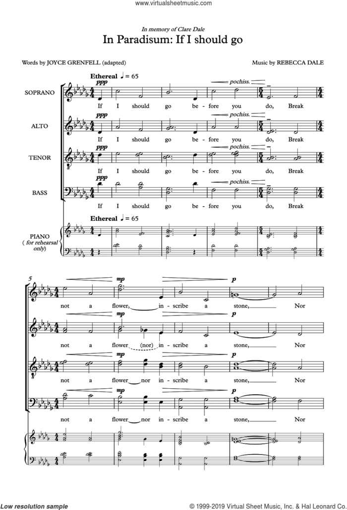 In Paradisum: If I Should Go (from Materna Requiem) sheet music for choir (SATB: soprano, alto, tenor, bass) by Rebecca Dale and Joyce Grenfell, intermediate skill level