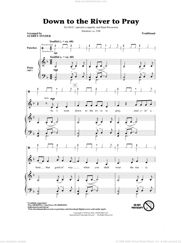 Down To The River To Pray (arr. Audrey Snyder) sheet music for choir (SSA: soprano, alto)  and Audrey Snyder, intermediate skill level