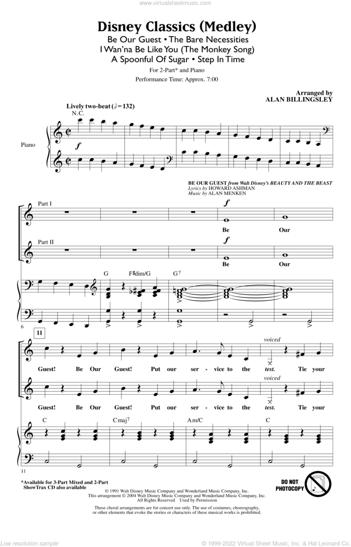 Disney Classics (Medley) sheet music for choir (2-Part) by Alan Menken, Alan Billingsley, Howard Ashman, Richard M. Sherman, Robert B. Sherman and Terry Gilkyson, intermediate duet