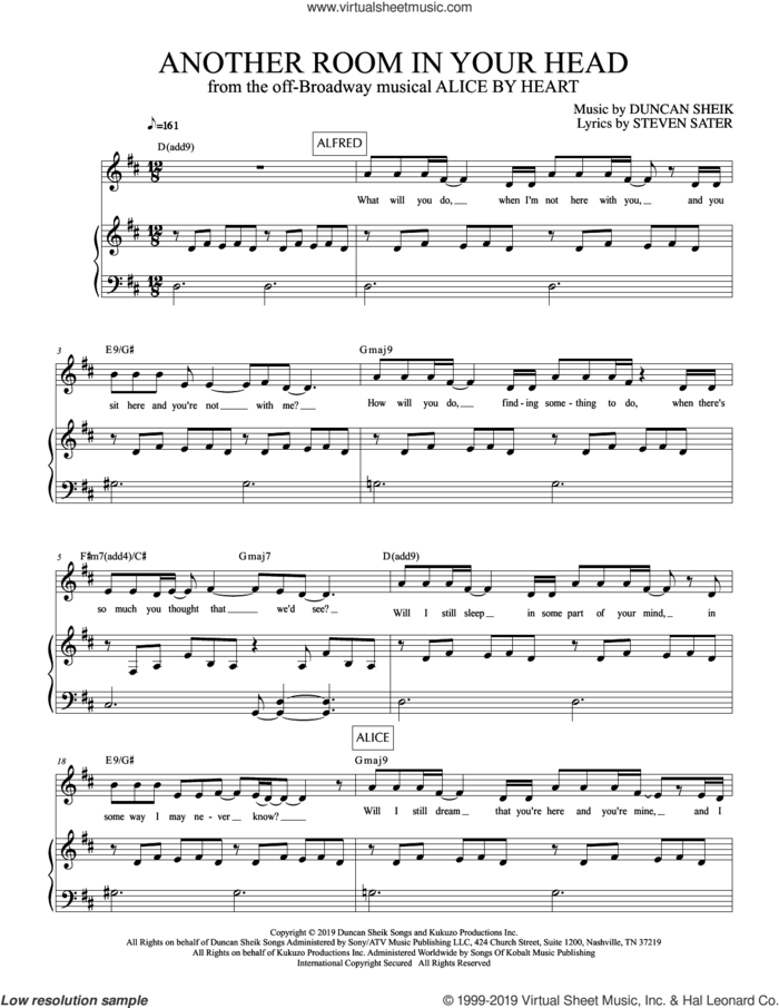 Another Room In Your Head (from Alice By Heart) sheet music for voice and piano by Duncan Sheik, Duncan Sheik and Steven Sater and Steven Sater, intermediate skill level
